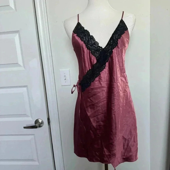 La  Senza Burgundy Lace Trim Satin Chemise Slip Dress S - Picture 2 of 6